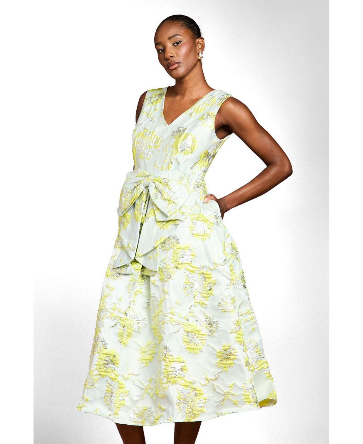 Женское платье Coast V-Neck Bow Jacquard Midi, цвет: Зелёный — фото 2