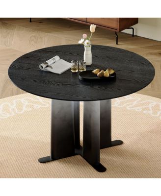 Round Wood Grain Dining Table with Gradient Cross Base