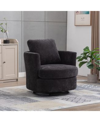  31.9''W Chenille Swivel Barrel Accent Chair