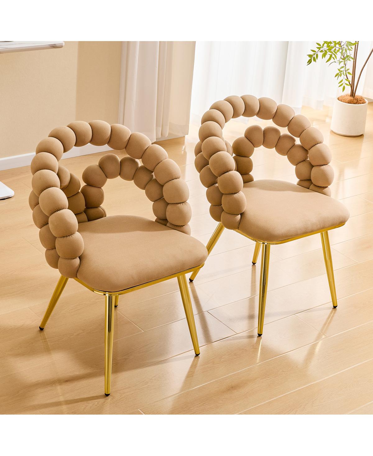 Streamdale Furniture Modern Velvet Bubble Back Dining Chairs with Gold Legs