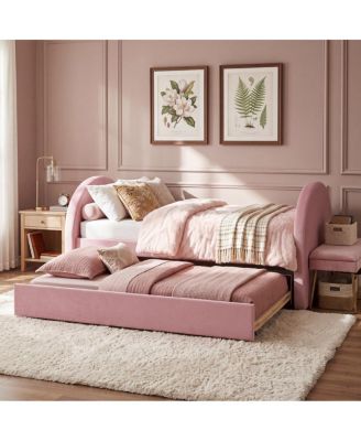 Twin Size Upholstered Day Bed Frame With Pull in And Out Function