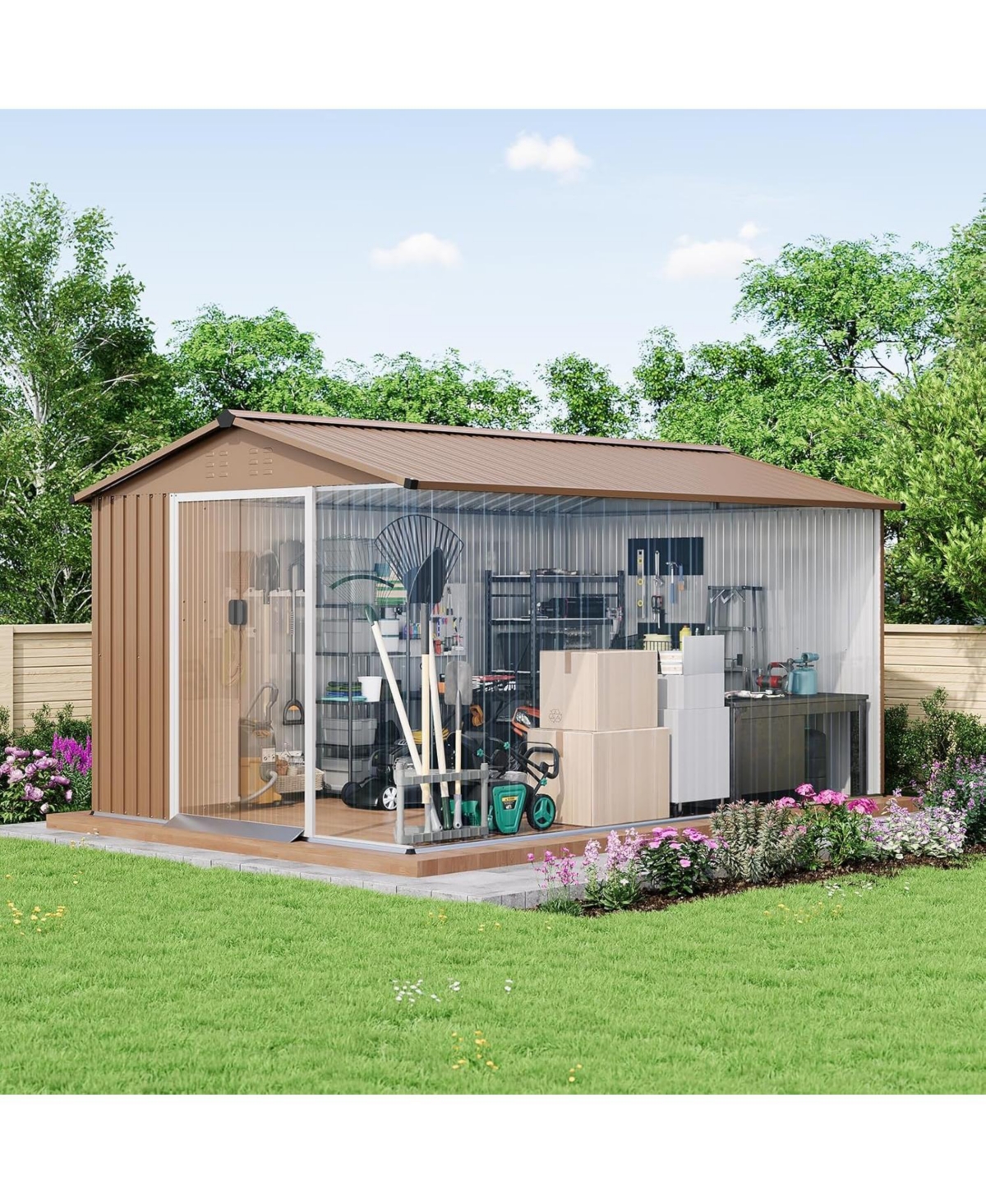 gaomon 8x12 ft Metal Outdoor Storage Shed, Galvanized Steel Metal Lockable Garden Shed with Sloping Roof, Ventilation and Weatherproof