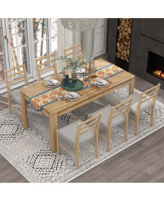 7-Piece Farmhouse Extendable Dining Set with 6 Upholstered Chairs