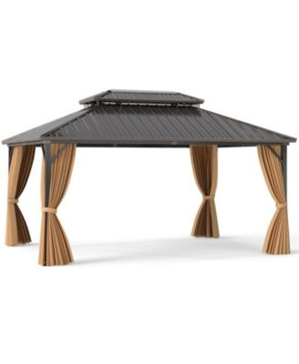 16 x 12 Ft Permanent Hardtop Gazebo with Aluminum Frame and Mesh