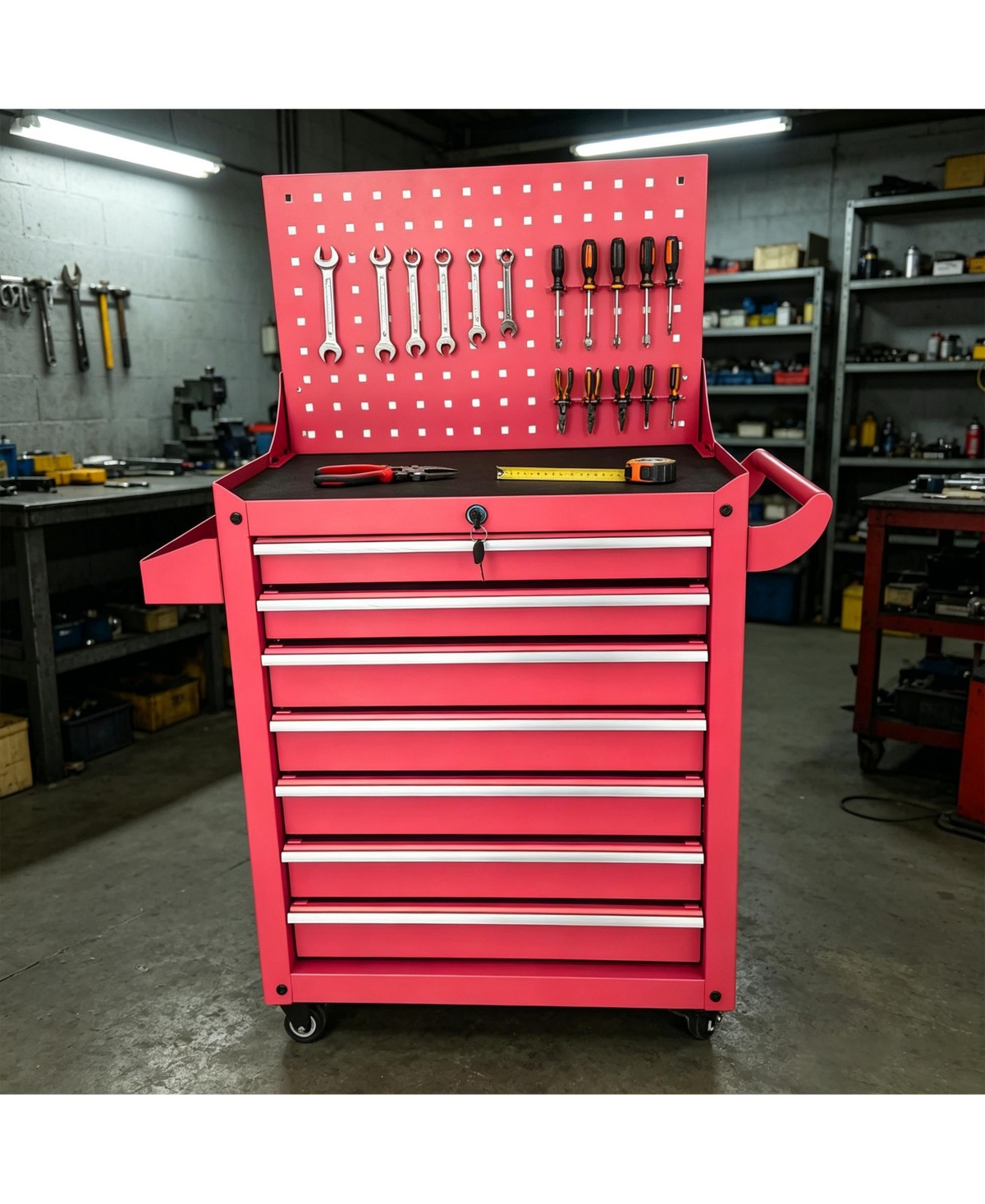 Clihome 7-Drawer Tool Cabinet with Pegboard Back Panel