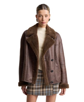 Women's Collared Faux Shearling Coat