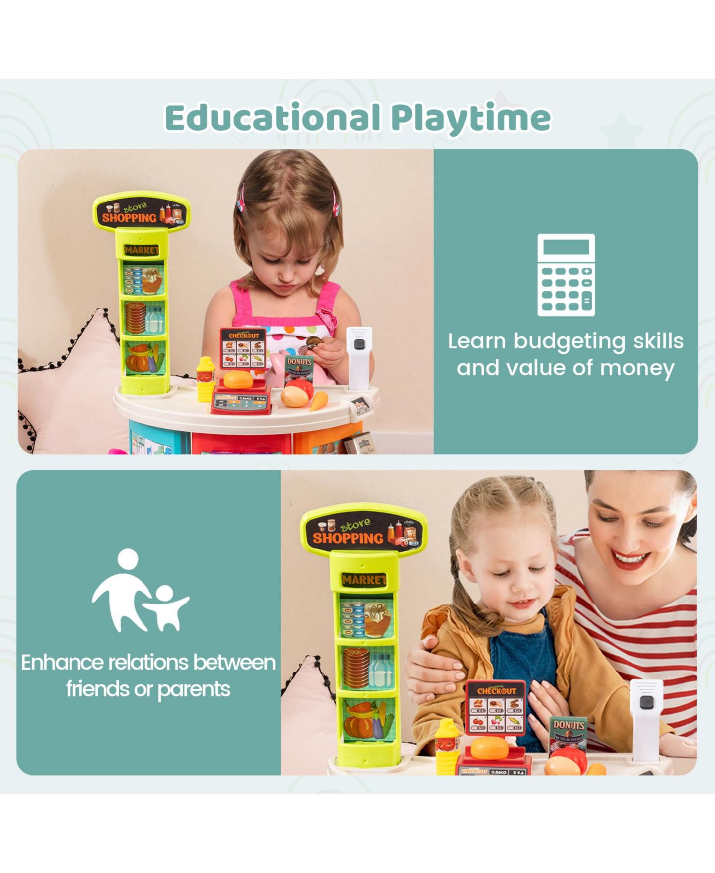 Детский игровой набор Mecale Supermarket Shopping Cart 76-Piece Playset, Ages 3+, цвет: Синий — фото 8