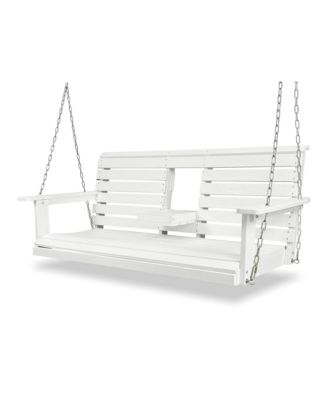 5 Ft Poly Lumber 3-Seat Porch Swing, HIPS Bench Swing with Foldable Cup Holders,High Backrest and Deep Contoured Seat(Navy Blue)