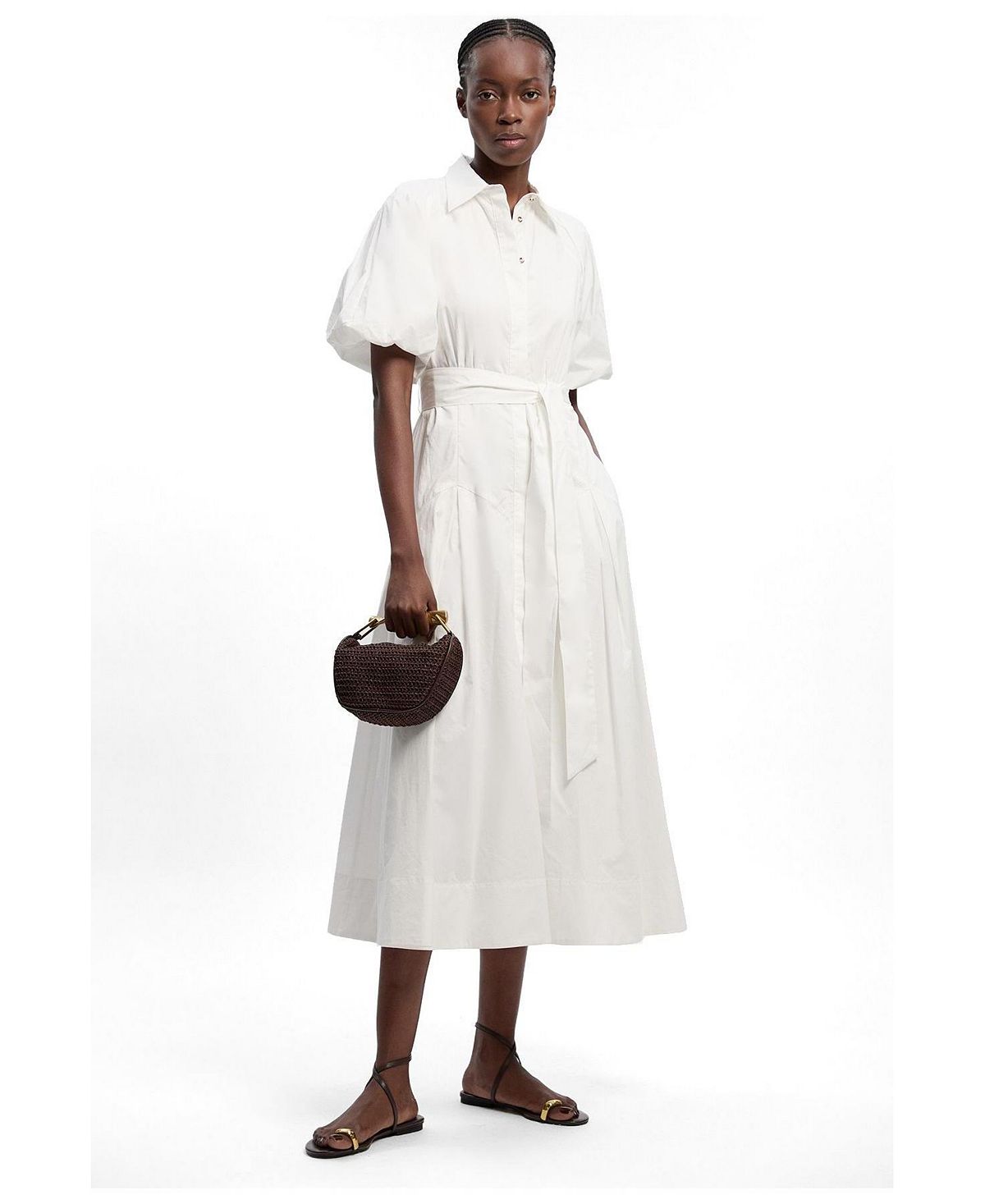 Karen Millen Women's Cotton Puff Sleeve Midi Shirt Dress view 1 — MAYCSS fashion products