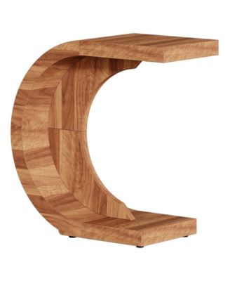 C-Shaped Wood End Table for Sofa or Couch
