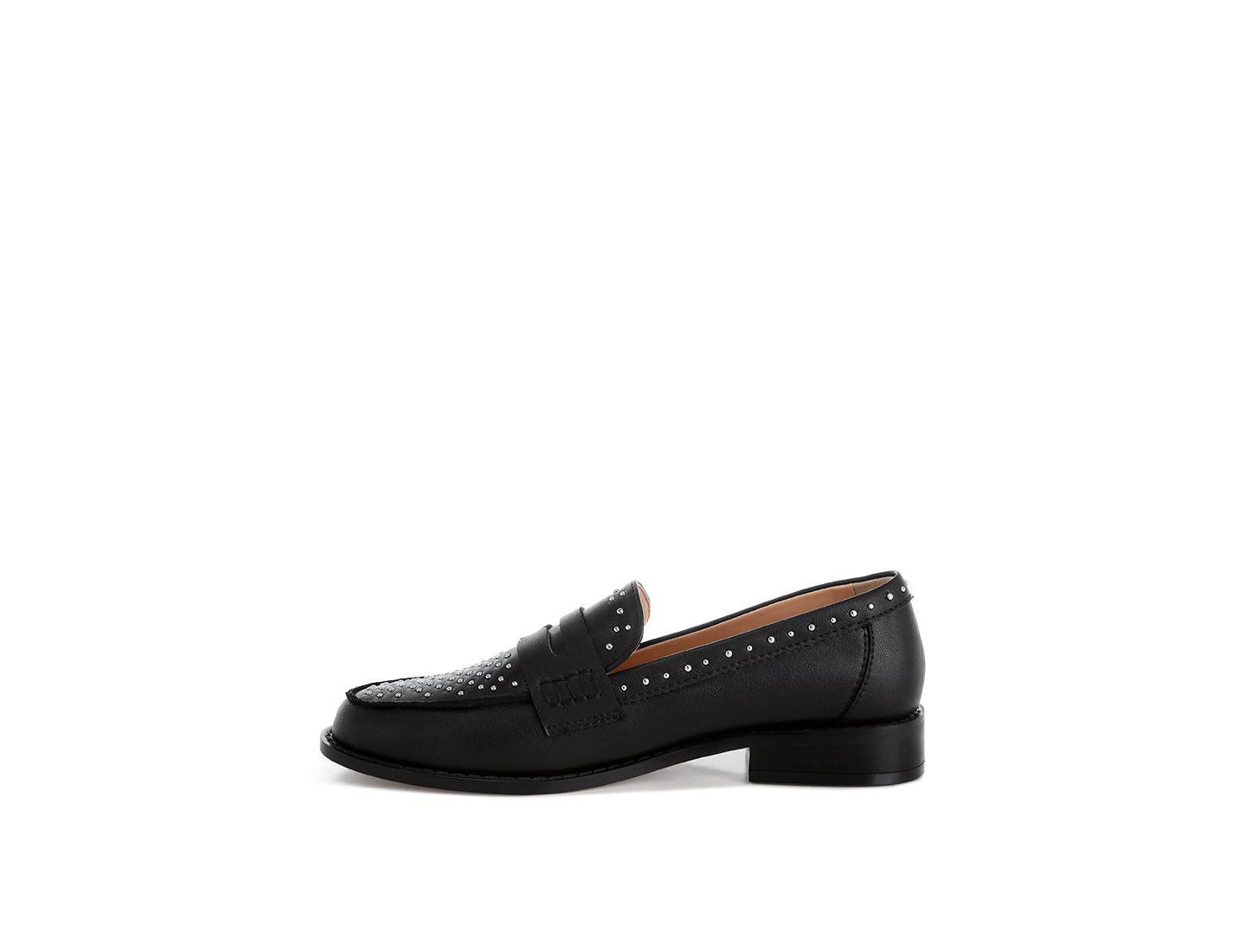 Женские туфли Rag & Co Raisa Stud Embellished Penny, цвет: Чёрный кожаный — фото 8