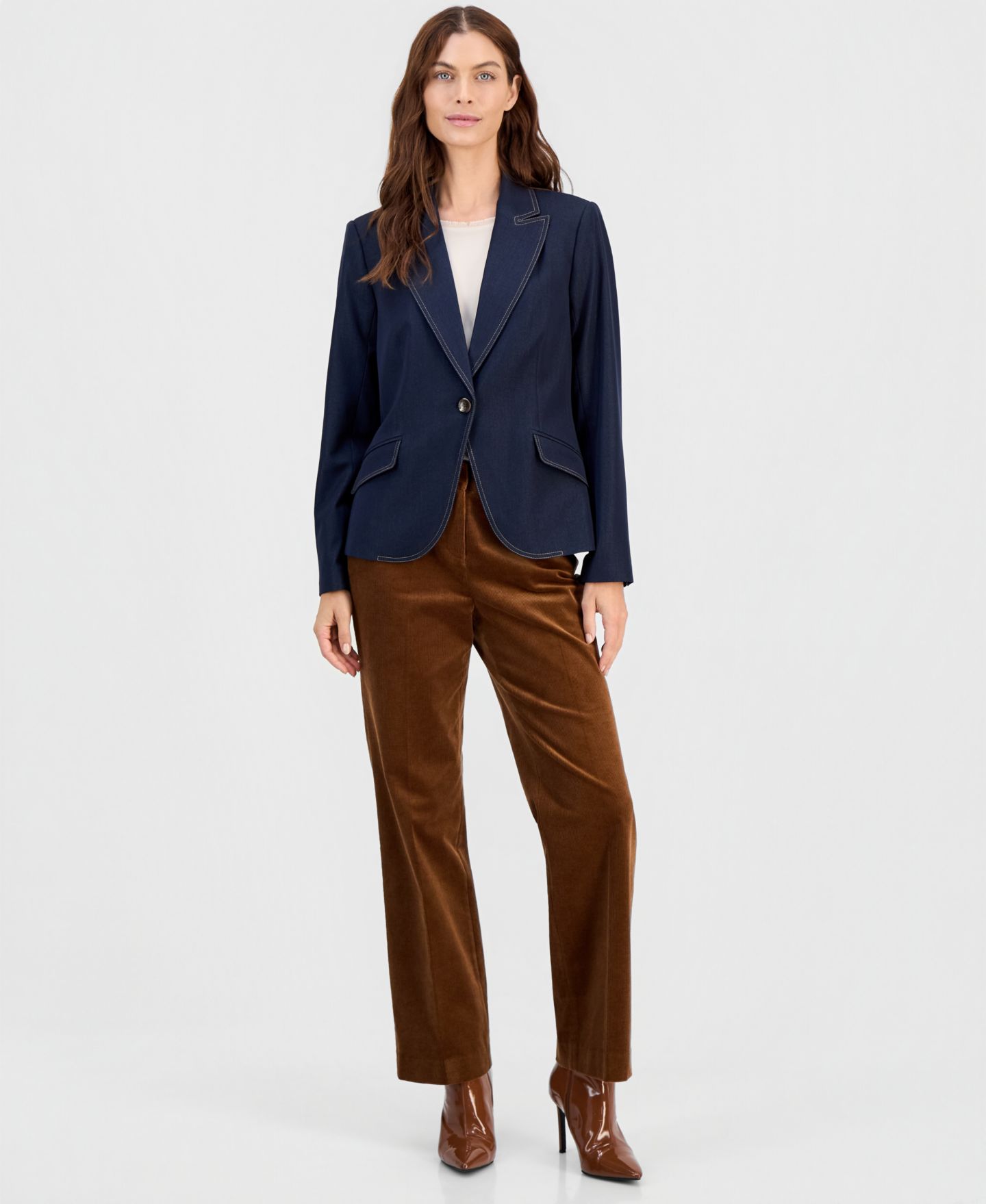 Женский пиджак Tahari ASL Petite Denim Single-Button Blazer, цвет: Тёмный джинсовый — фото 3