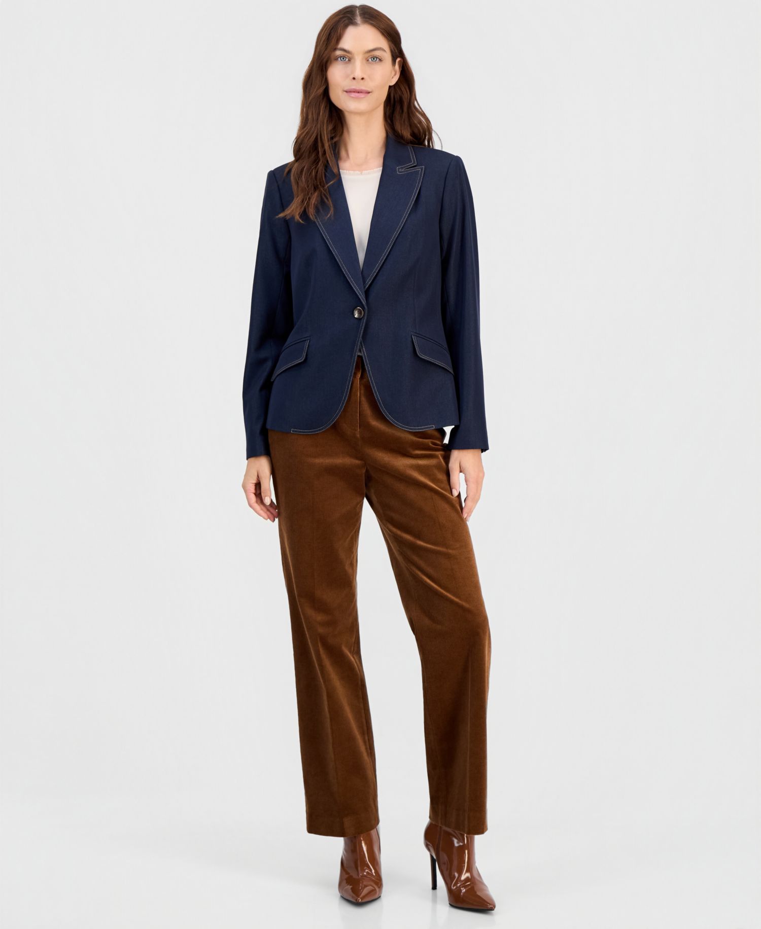 Women's Denim Single-Button Blazer