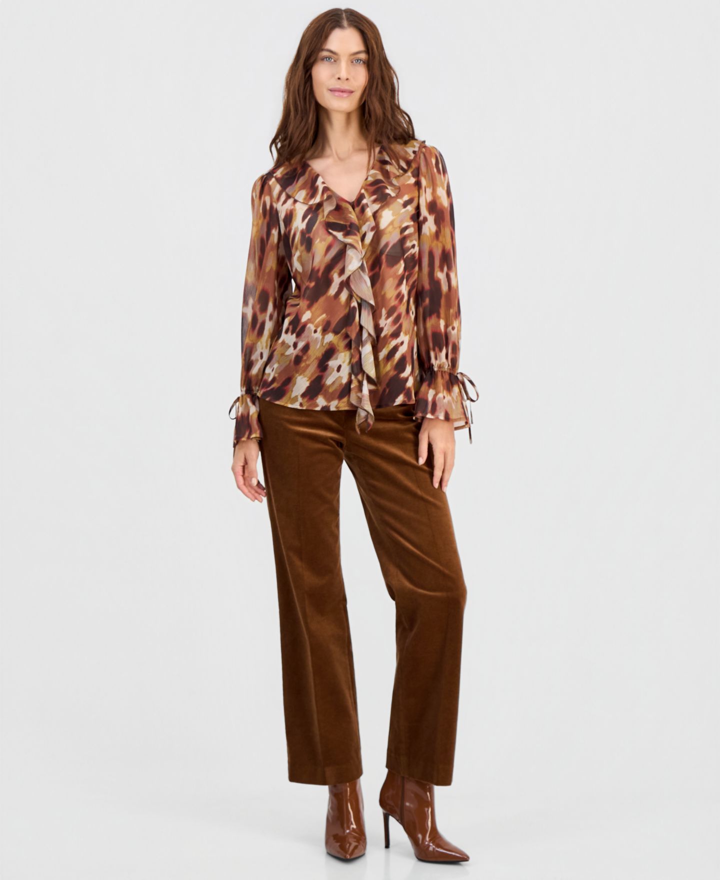 Женский топ Tahari ASL Ruffled Tie-Cuff Top, цвет: Светло-коричневый — фото 4