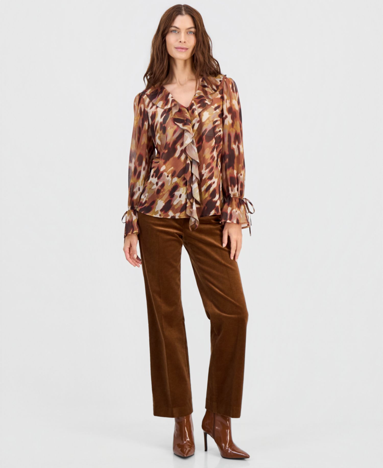 Women's Ruffled Tie-Cuff Top