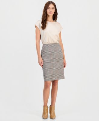Petite Plaid Pencil Knee-Length Skirt