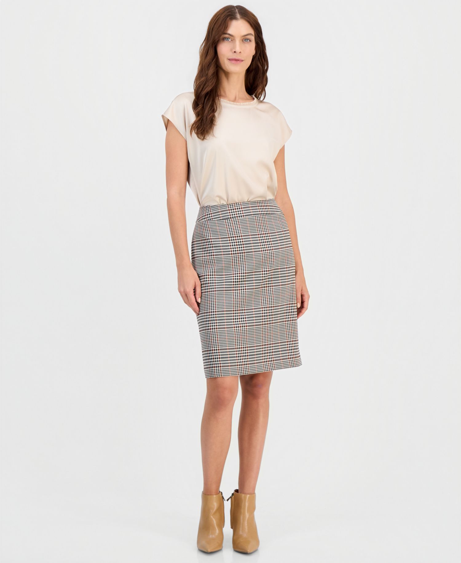 ASL Petite Plaid Pencil Knee-Length Skirt