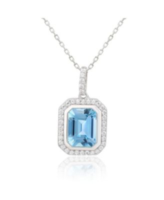 Suzy Levian Sterling Silver Emerald Cut Topaz And White Topaz Pendant