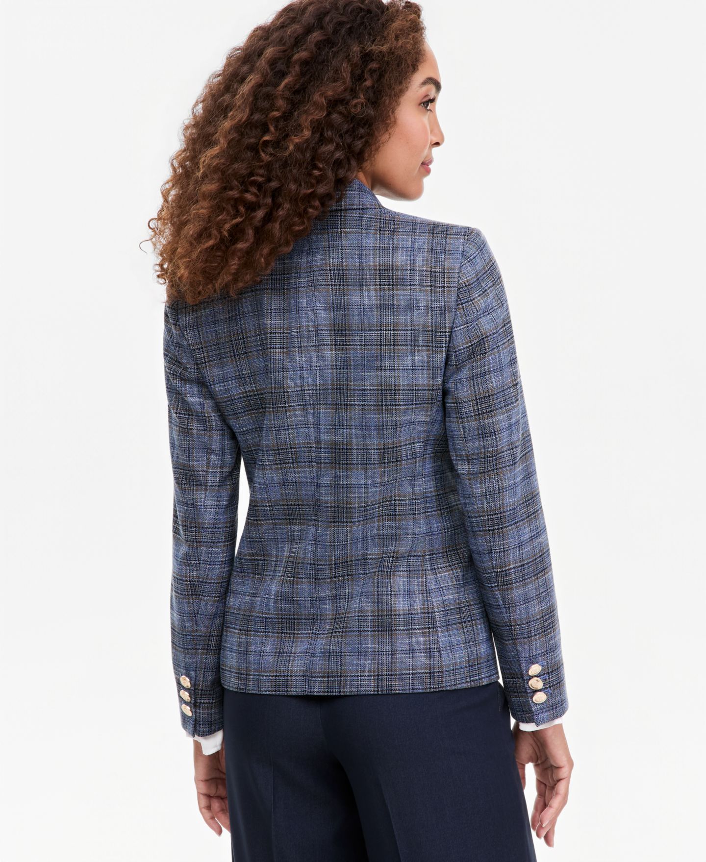 Женский пиджак Tahari ASL Petite Plaid Double-Breasted Blazer, цвет: Индиго / Светло-коричневый — фото 4