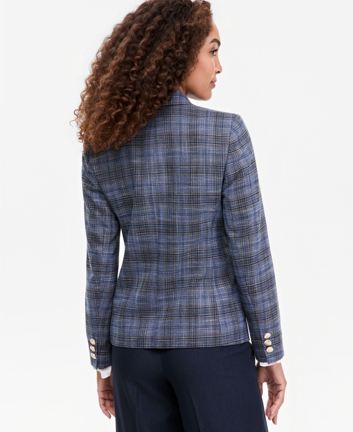 ASL Petite Plaid Double-Breasted Blazer