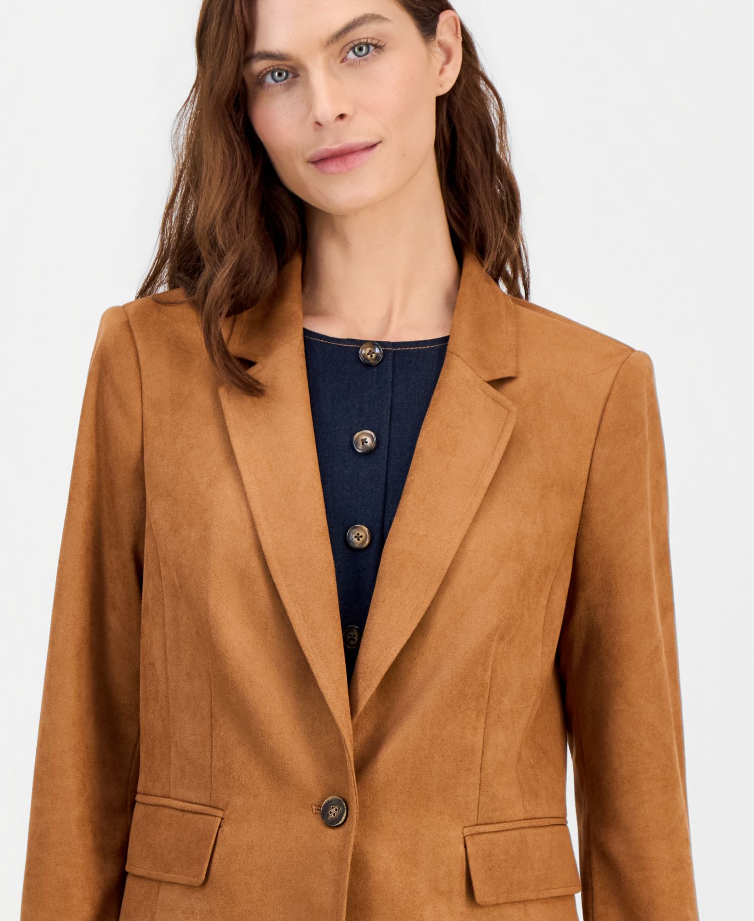 Women's Faux-Suede Single-Button Blazer