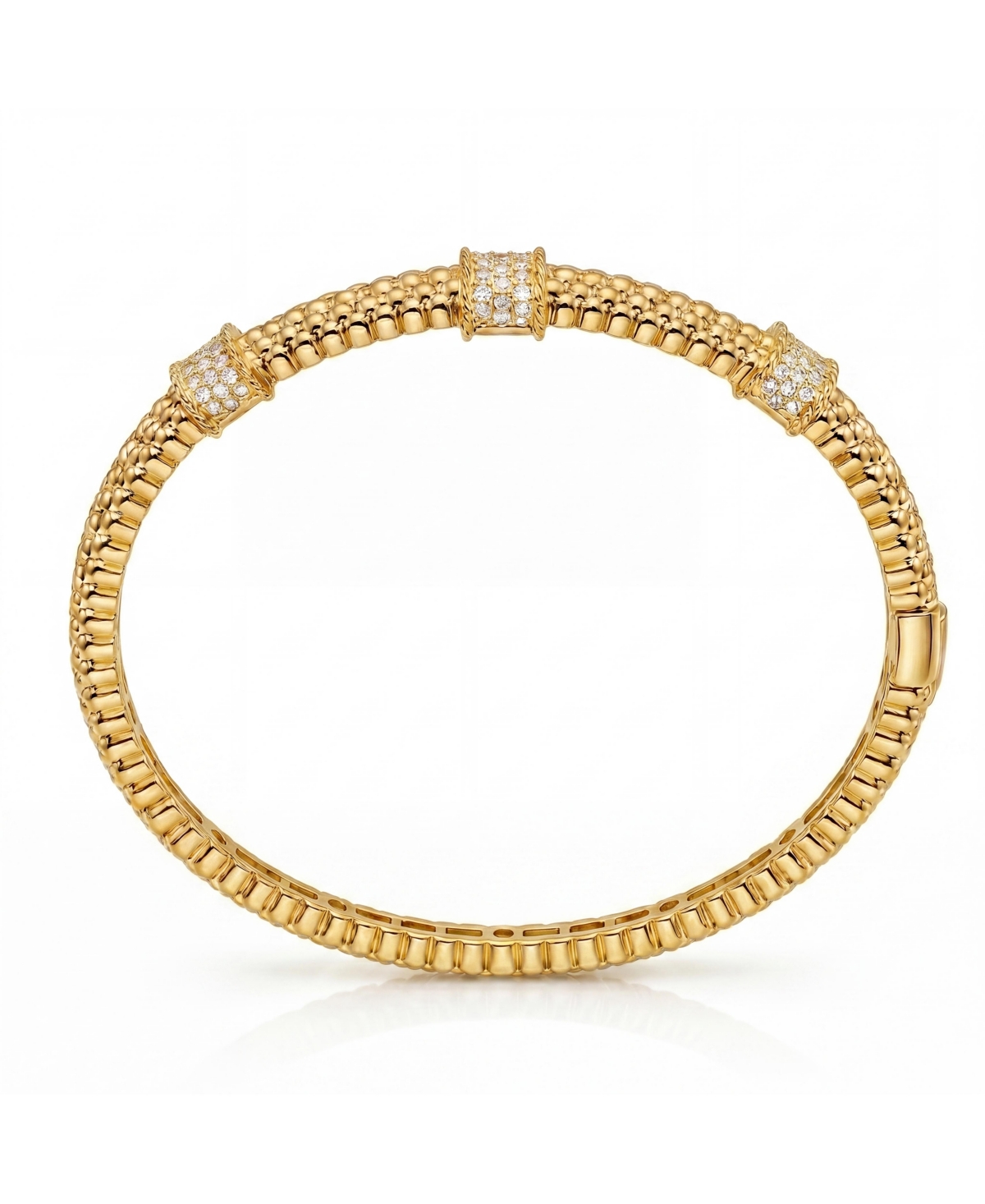 Rachel Glauber 14k Gold Plated with Cubic Zirconia 3D Textured Bangle Bracelet
