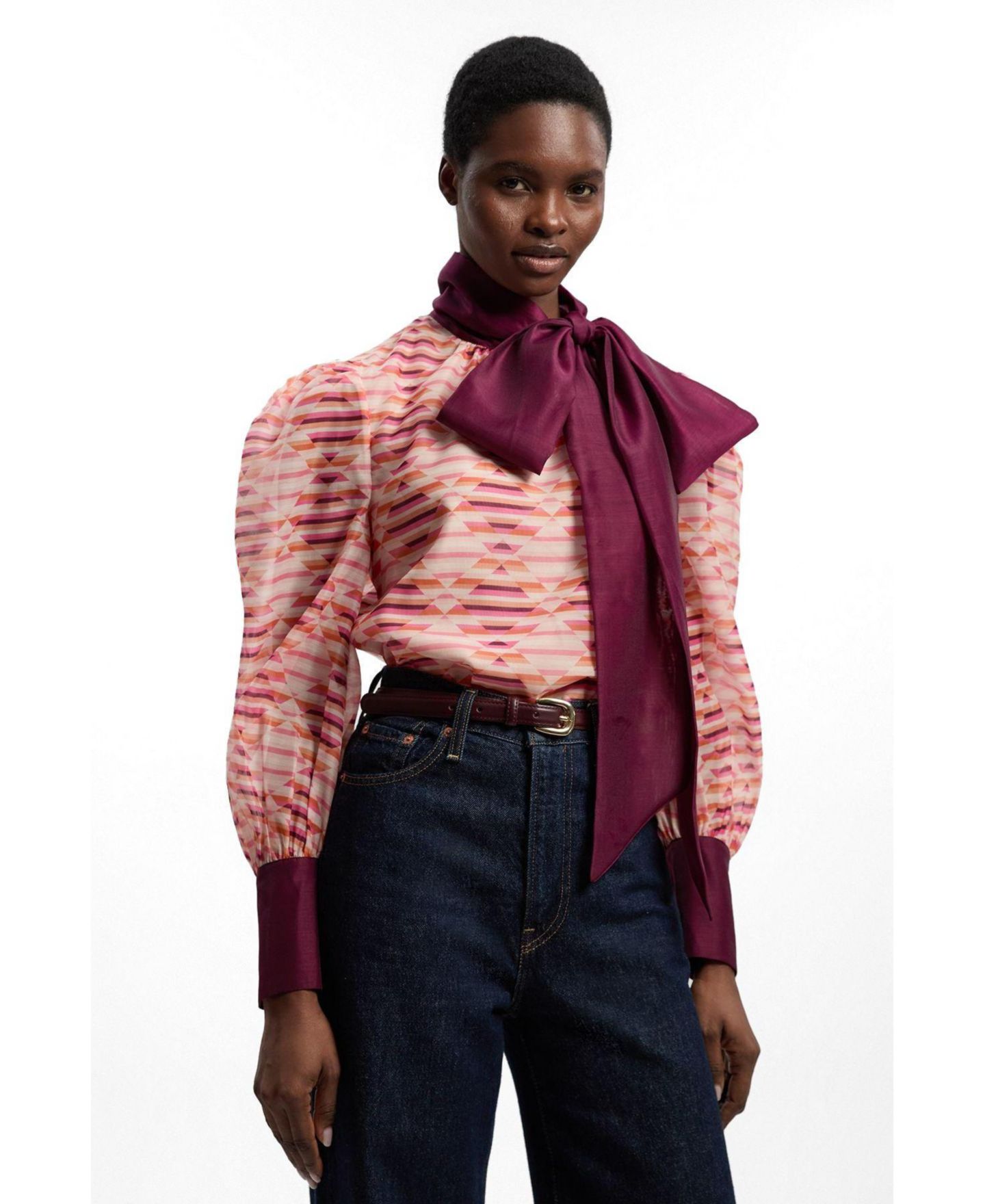 Женская блузка Karen Millen Long Sleeve Pussybow, цвет: Разноцветный — фото 1