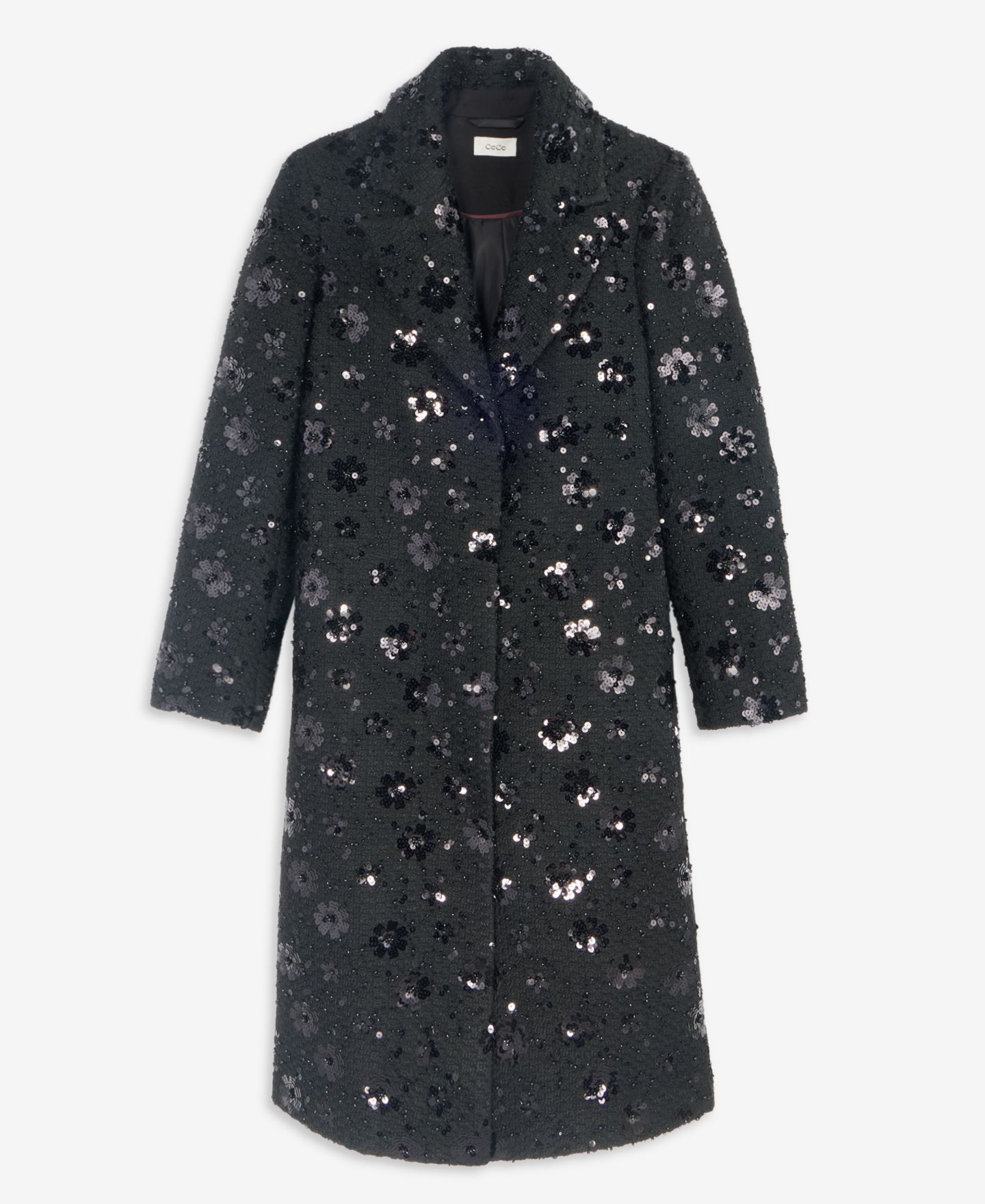 Женское пальто CeCe Sequin Floral Notch-Collar Coat, Created for Macy's, цвет: Чёрный — фото 6
