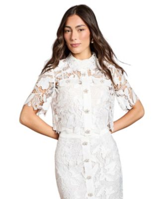 Women's Lace Detail Short Sleeve Collared Shirt