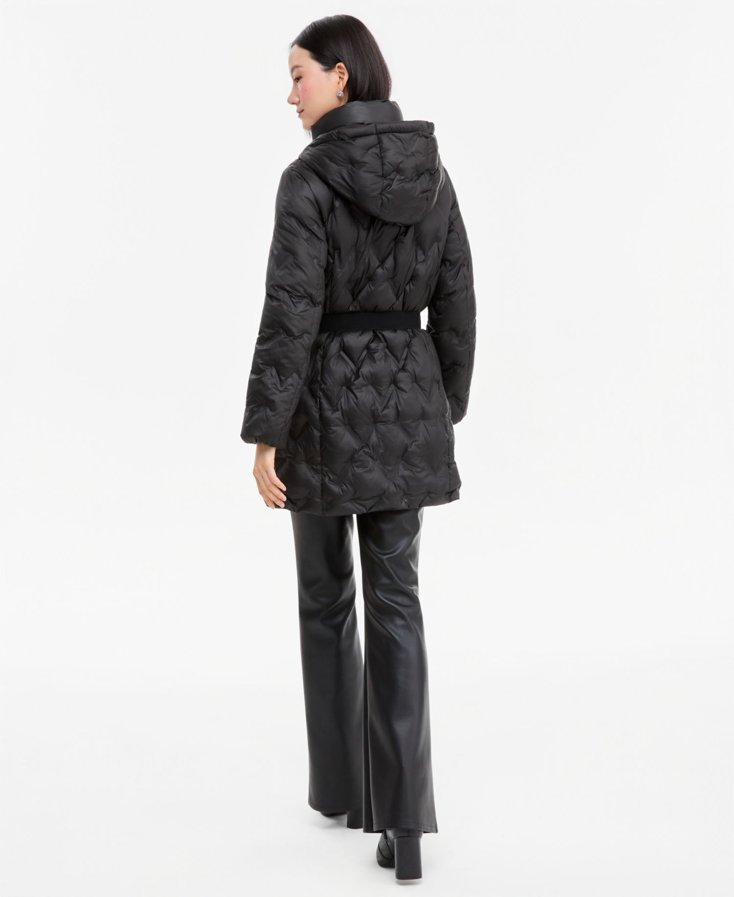 Women's Hooded Quilted Belted Puffer Coat