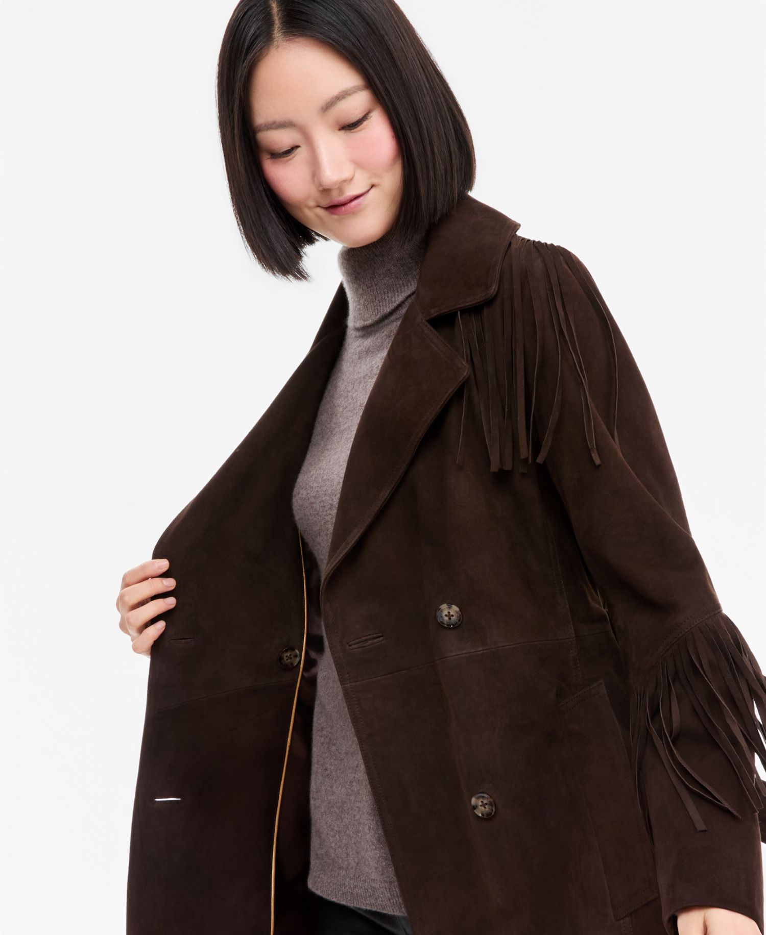Women's Suede Trench with Fringe Coat
