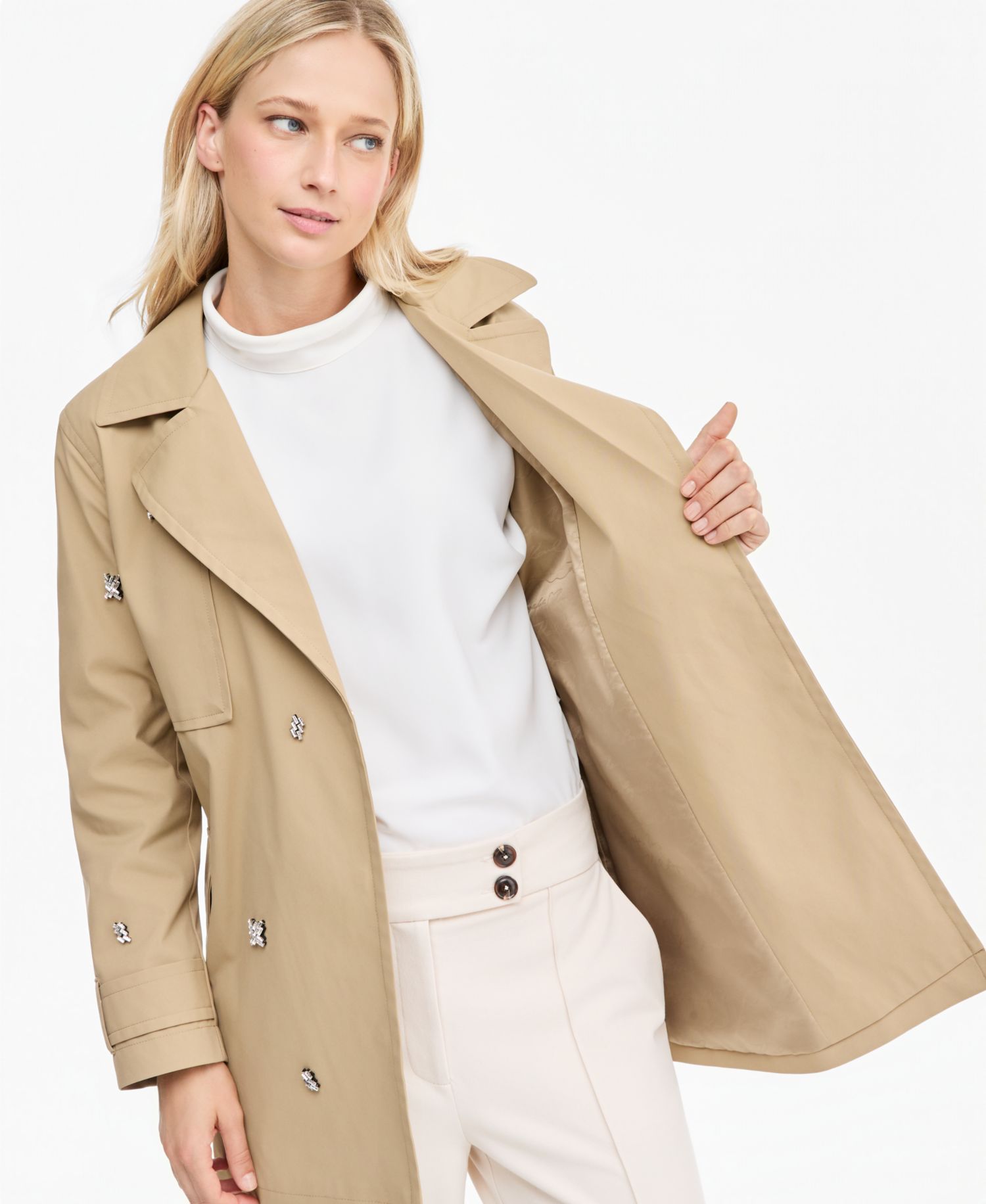 Women's Embellished-Belted Trench Coat