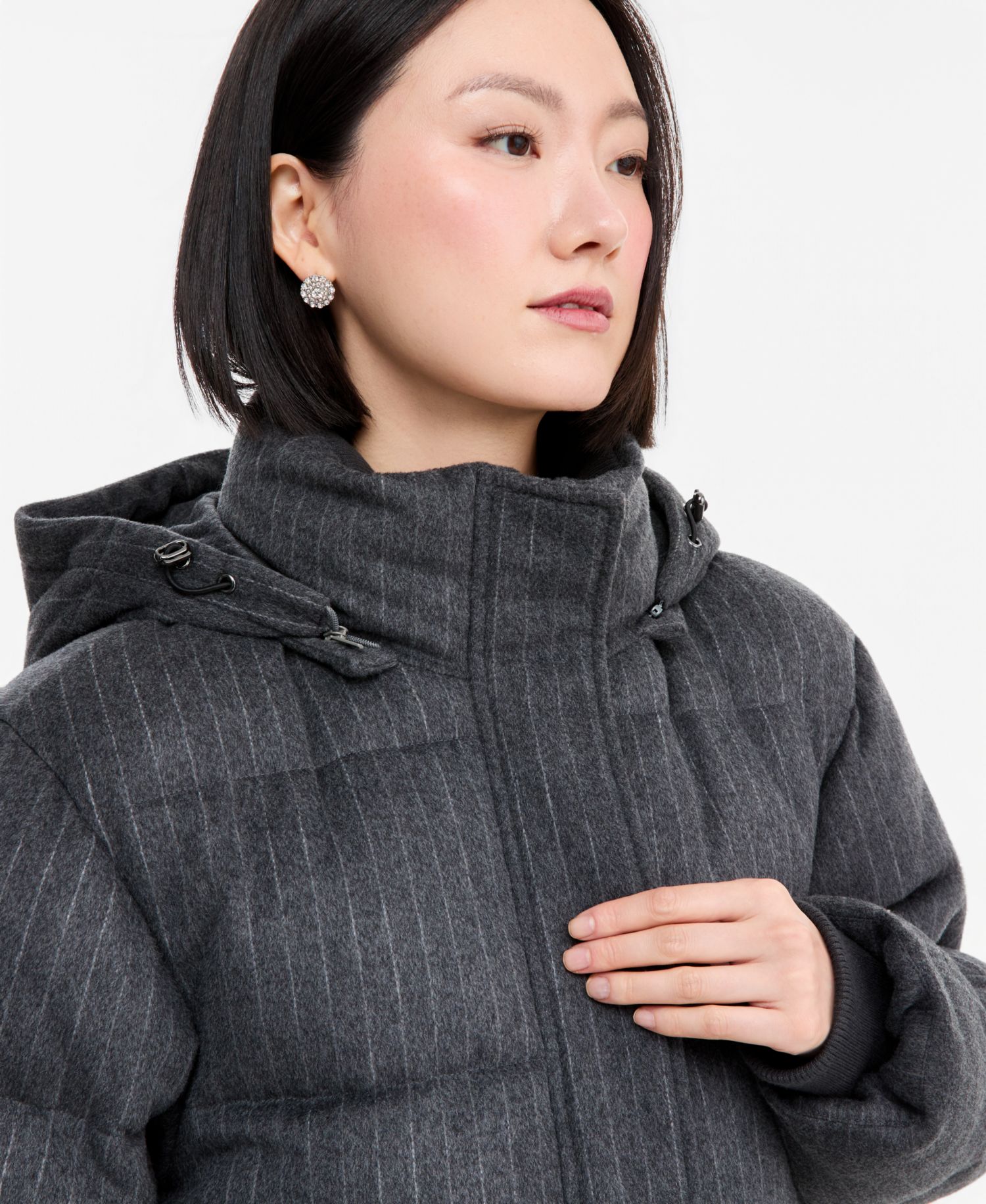 Women's Pinstripe Quilted Hooded Puffer Coat