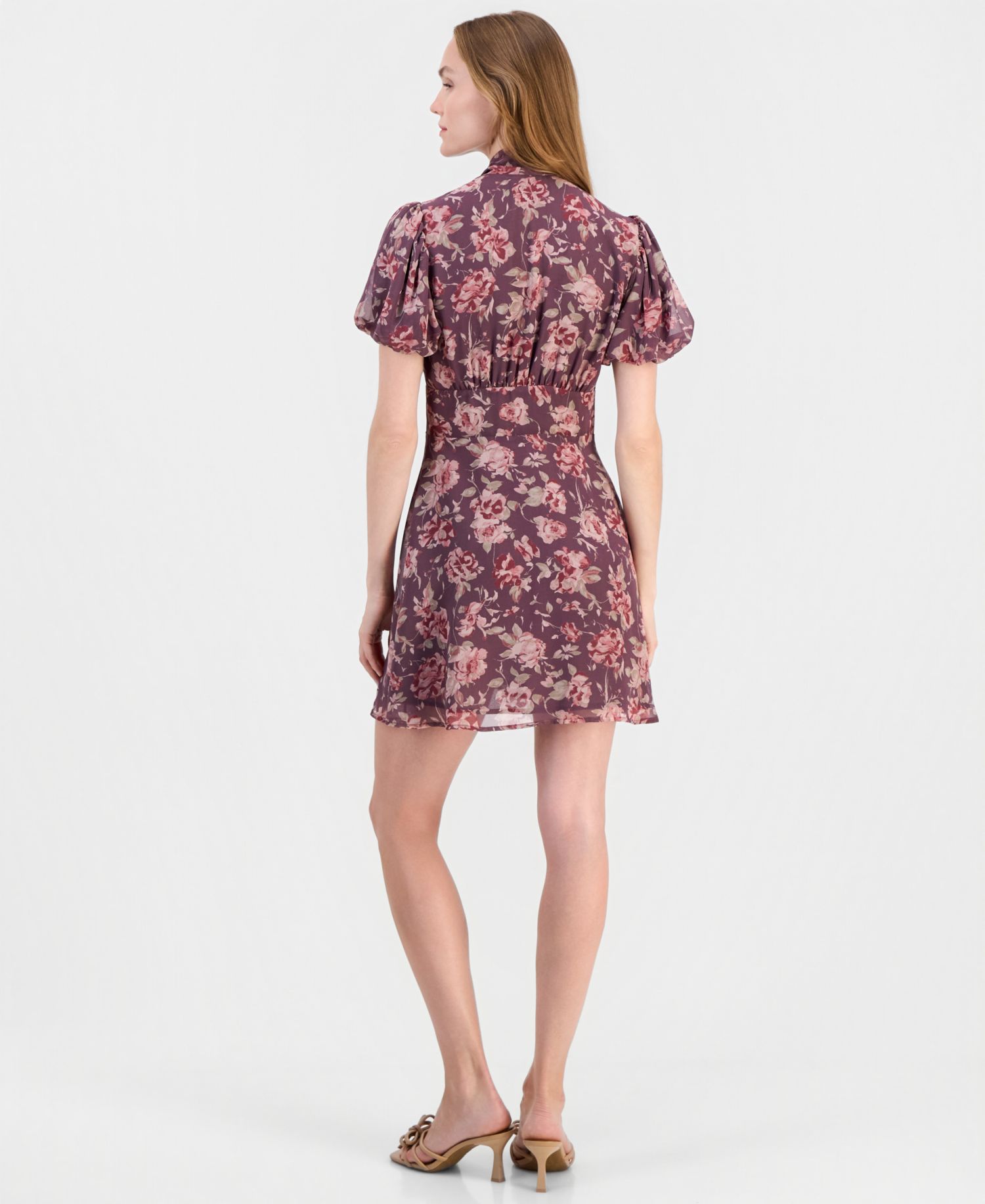 Jonni Puff-Sleeve Floral-Print Tie-Front Mini Dress
