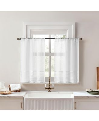 Camille Macrame Lace Trim Sheer Rod Pocket Kitchen Curtain Tier Pair