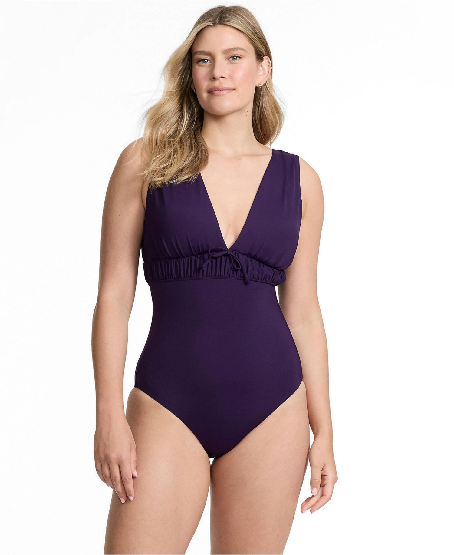 Women's Wide Strap Plunge Shirred One Piece