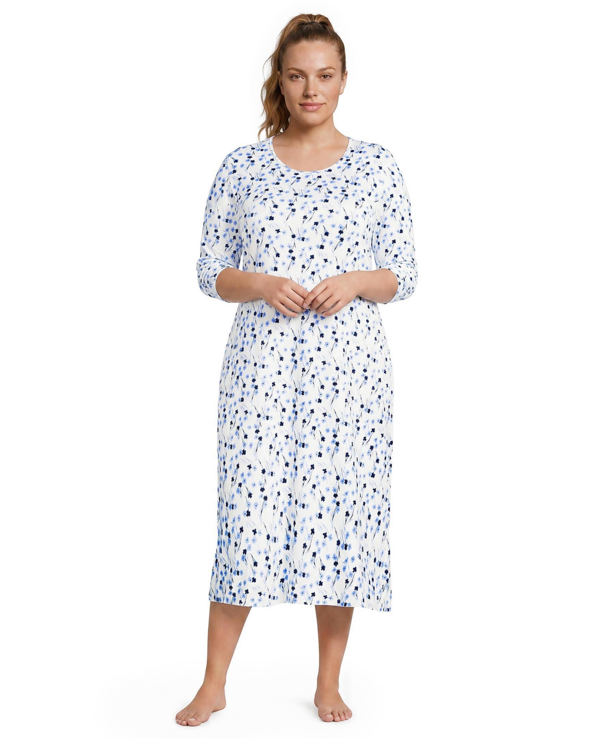 Lands' End Plus Cotton Long Sleeve Midcalf Nightgown