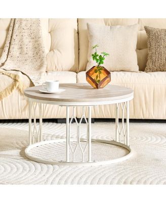 27.5'' Round Stone-Effect MDF Coffee Table with Metal Legs