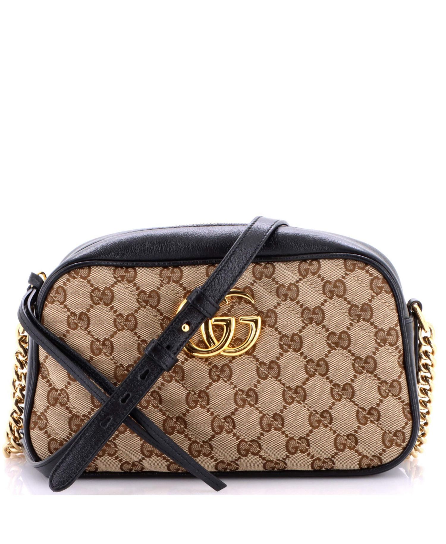 Small GG Marmont Shoulder Bag Diagonal Quilted GG Canvas with Leather