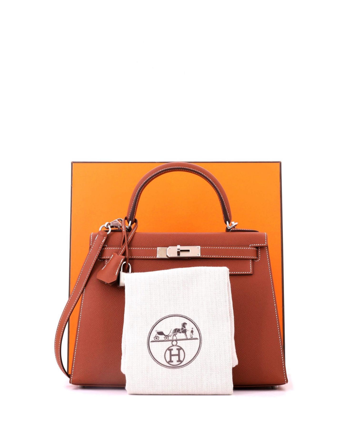 Kelly 28 Handbag Brown Epsom with Palladium Hardware
