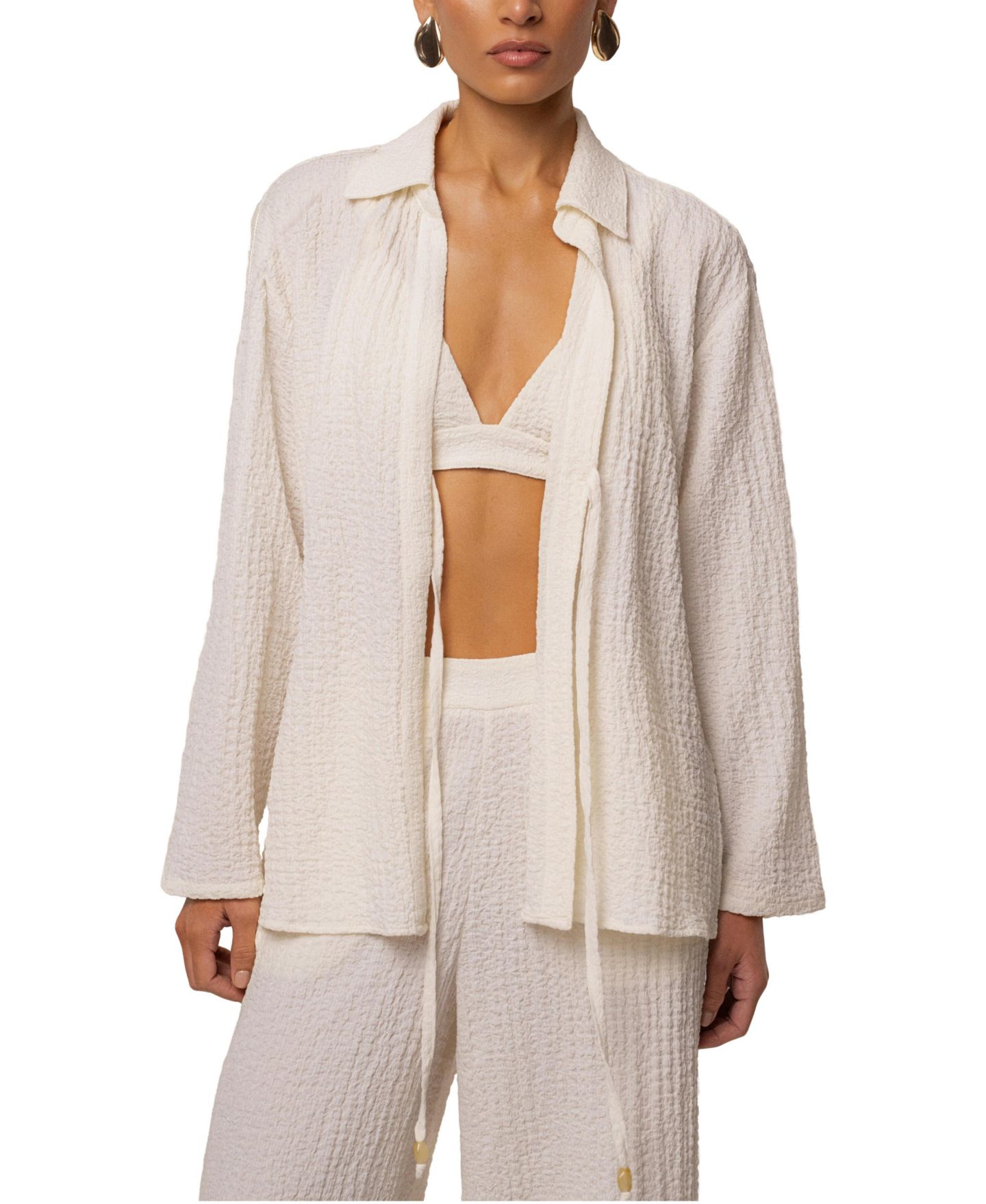 Женская блузка JLUXLABEL Unwind Tie-Front, цвет: Слоновая кость — фото 1