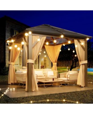  Hardtop Gazebo, Outdoor Polycarbonate Double Roof Canopy, Aluminum Frame Permanent Pavilion with Curtains and Netting, Sunshade for Garden