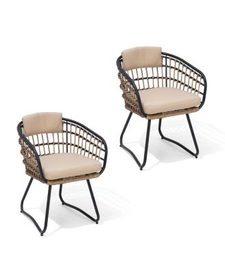 Outdoor Patio Wicker Dining Chairs PE Rattan Seating Set with Cushion