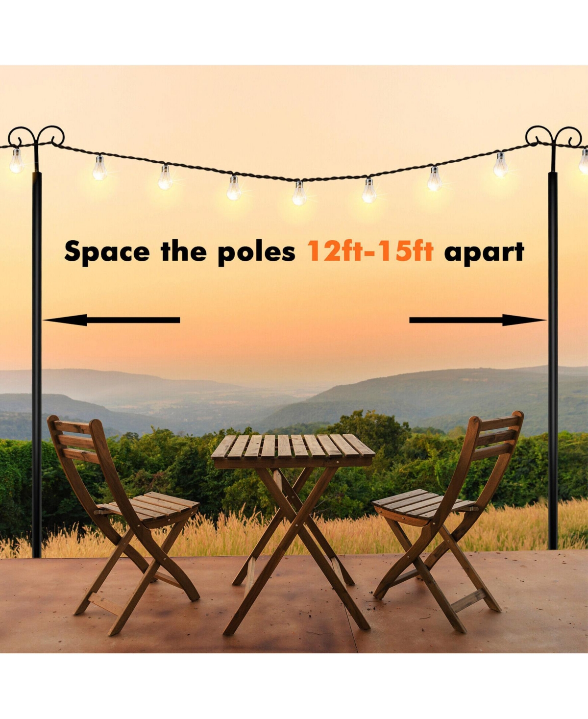 Sugift 10 ft String Light Poles 2 Pack Outdoor Metal Poles with Top Arc Hook