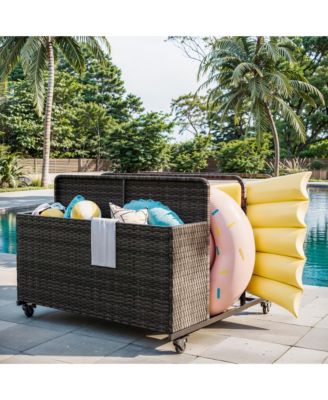 All-Weather Outdoor Wicker Rattan Pool Storage Basket, Pool Float Storage Organizer