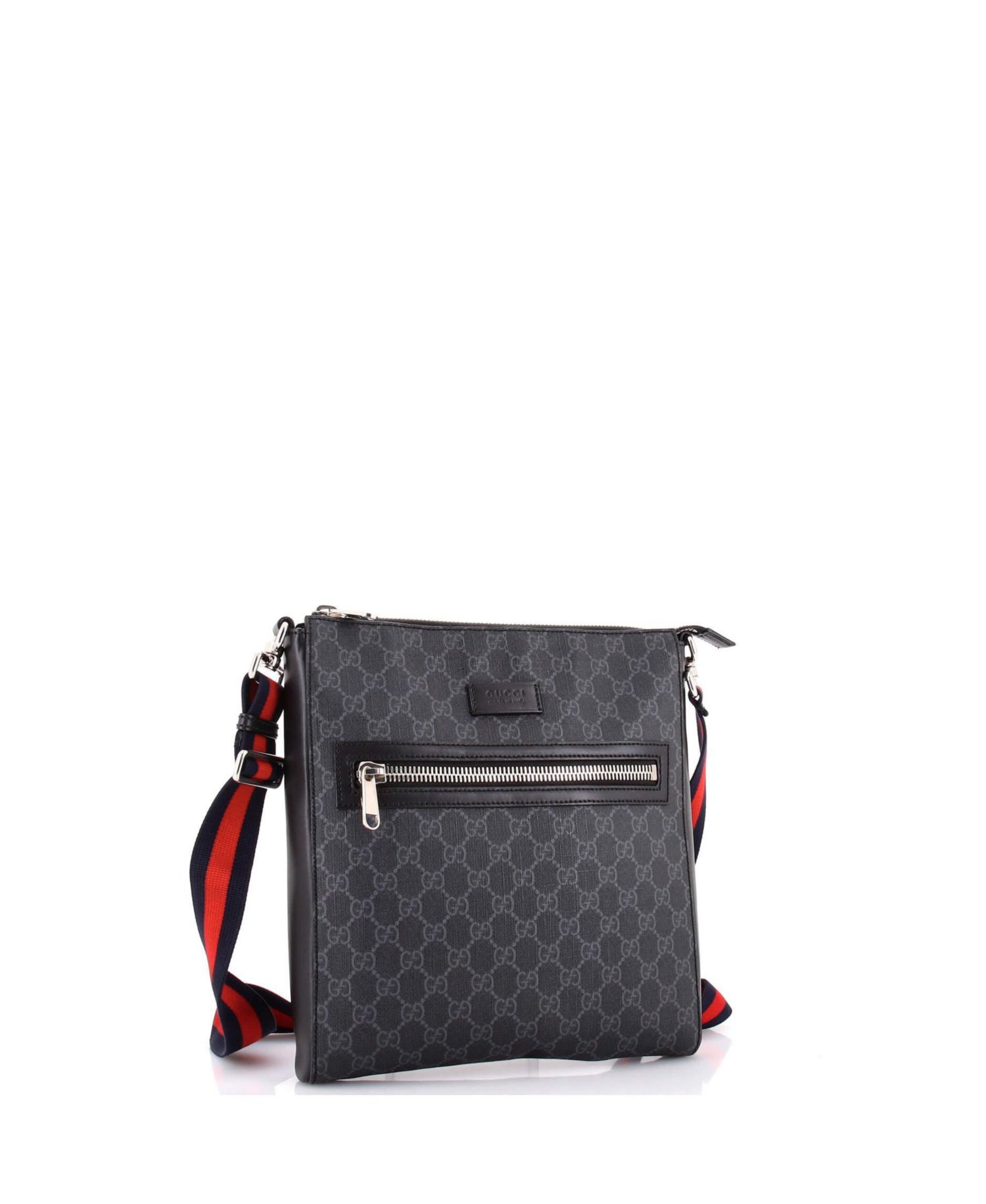 Medium Web Strap Front Zip Messenger Bag GG Coated Canvas
