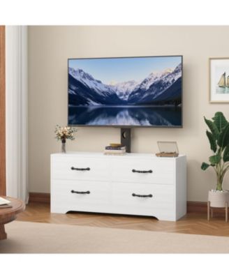 TV Stand with Mount - Modern Entertainment Center, 6-Drawer Rattan Dresser for 32-85 Inch TVs