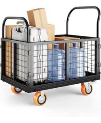 Platform Truck Cart with Cage 6-in-1 Foldable Hand Truck Heavy-Duty Dolly with 4 Wheels for Grocery Laundry and Warehouse