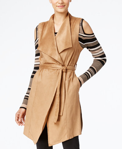 Grace Elements Faux-Suede Belted Trench Vest
