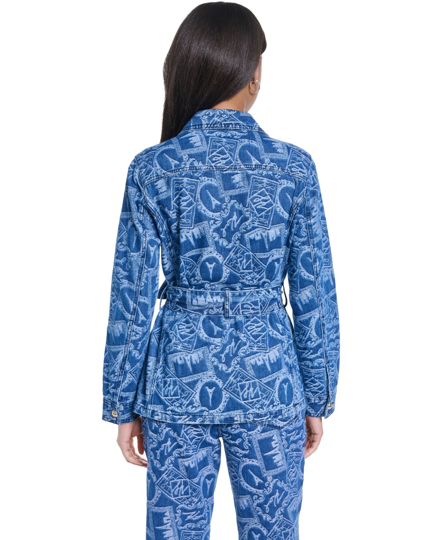 Женская куртка KARL LAGERFELD PARIS All-Over Print Denim Trench, цвет: Средний индиго — фото 5